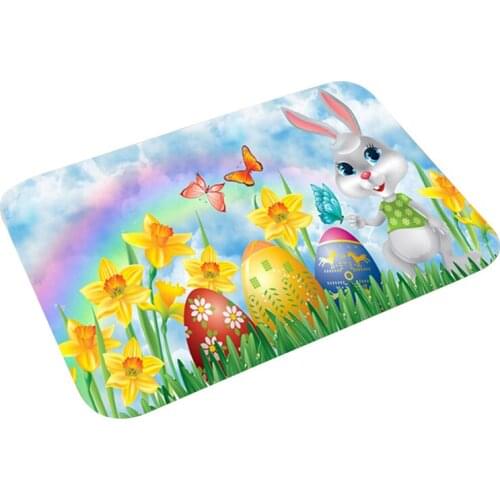 Easter Floor Mat Cartoon Rabbit Cute Bunny Easter Eggs Happy Easters Day Party Decor for Home 40X60cm