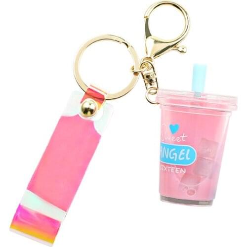 Moving Quicksand Key Chain Creative Fruit Juice Keychain 4 Color Liquid Bottle Keyring Bag Charm Trinket for Women Wholesale