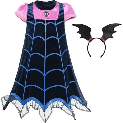 Little Girls Halloween Vampire Cosplay Cartoon Vampire Dresses Kids Fancy Novelty Summer Fashion Frock Child Bat Design Clothing