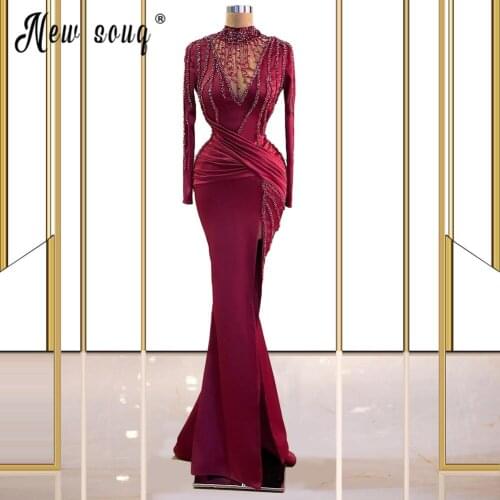 Luxury Red Mermaid Celebrity Dresses Beaded and Pleated Evening Gowns High Split Side Vestido De Novia Plus Size Custom Made