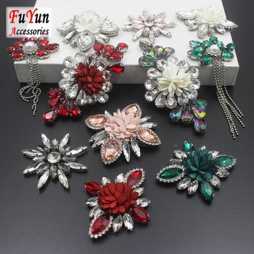 FuYun Accessories Handmade Rhinestone Flower embroidered patches Iron on Patch for Clothing Badge National Costume Applique Cute