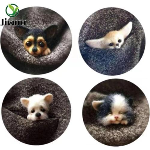 Jiwuo Wool Felt Animals Fox Dog Cat Wool Needle Felting Material Package Kit Wool Felt Craft Poke Set DIY Handcraft Gifts