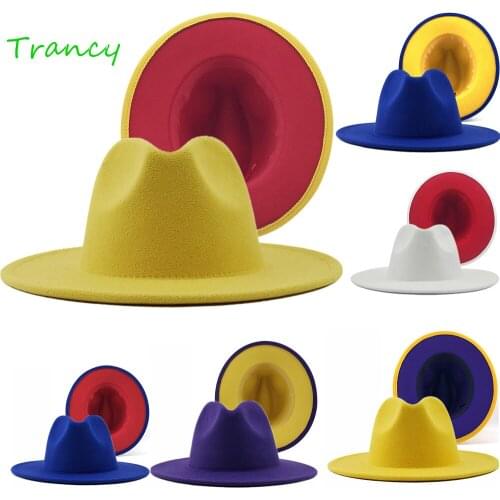 Yellow red bottom fedoras wide brim hat Panama felt hat for male jazz hat church top cap women hats for men шляпа женская