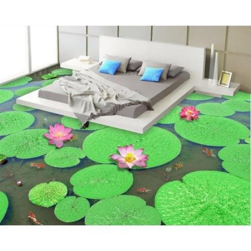 Beibehang Modern home decoration 3d flooring lotus pond lotus carp 3D floor painting to paste pictures 3d mural wallpaper
