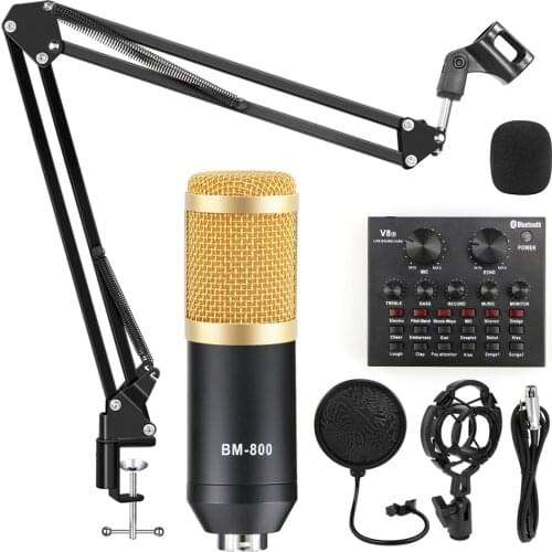 Bm 800 Studio Microphone Kits With Filter V8 Sound Card Condenser Microphone Bundle Record Ktv Karaoke Smartphone Microphone