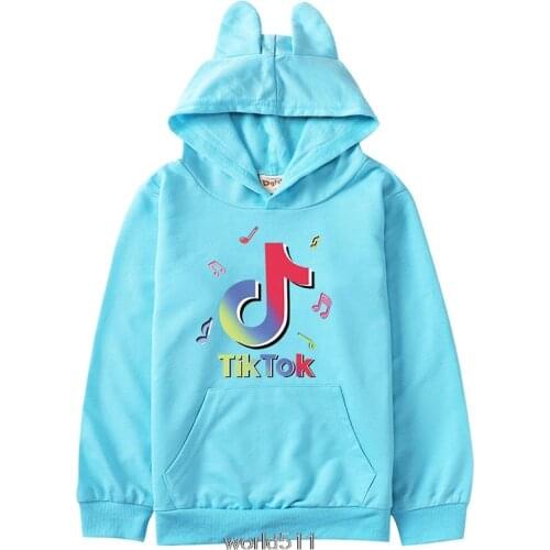 Tik Tok Hoodie Kids Cat Ear Cartoon Sweatshirt Toddler Girls Long Sleeve Hooded Coats Baby Boys Sweaters Bike Jumper