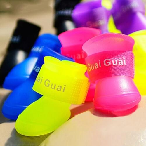4pcs/lot Waterproof Pet Dog Shoes Breathable Anti-skid boots For Puppy Dogs 5 Candy Colors PU Dog Rain Shoes Pet Supplies S M L