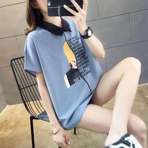 Korean New Summer Net Red Polo Neck Short Sleeve T-shirt Womens Loose Top Fat 100kg Womens Clothing Oversized T Shirt