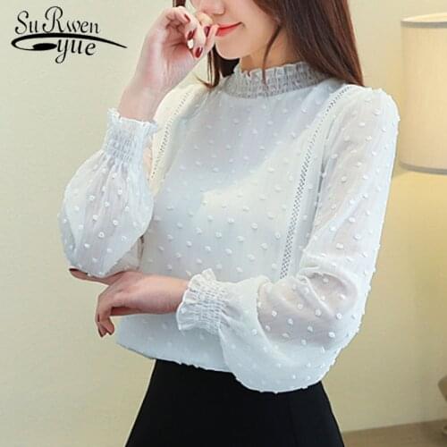 New 2021 Fashion Women Chiffon Blouses Embroidery Stand Collar Elegant Women Clothing Long Sleeve Casual Women Tops 5401 50