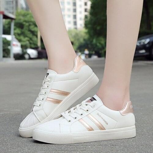 Women Sneakers 2021 Fashion Breathable Vulcanized Shoes Women Pu leather Platform Shoes Women Lace up Casual Shoes White NVX349