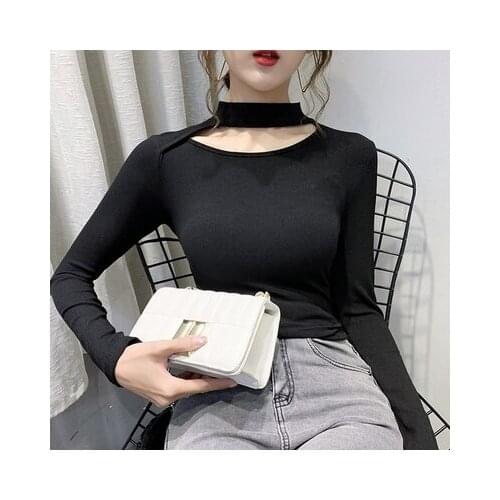 Womens tops, solid color bottoming shirts, long-sleeved t-shirts, spring, early, autumn and winter, tight-fitting, slimming