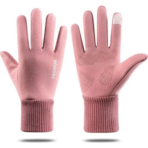 Pink Color Womens Winter Gloves Elastic Windproof Wrist Warm Touchscreen Gloves For Women Fleece Thickened Touch Screen Gloves