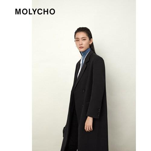 Korean style temperament bomb street black knee-length long suit jacket women spring and autumn mid-length suit coat