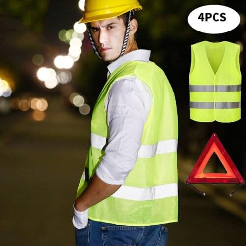 Safety Vests Car 4 PCS Puncture Vest Yellow Safety Vest Reflective Vest Cycling Sport Running Tops Unisex Outdoor for a run, jog