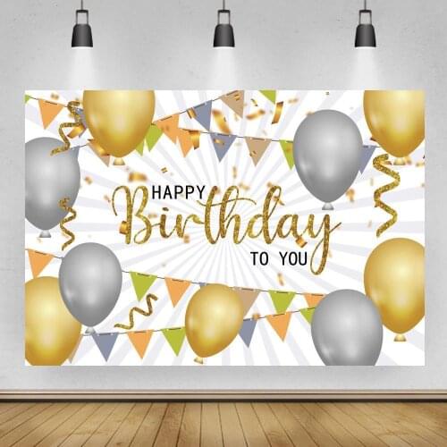 Gold Gray Balloons Banner Decor Birthday Party Table Backdrops Women Adult Celebration Wall Poster Photo Backgrounds