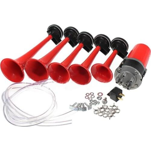 1Pc 125db 5 Red Trumpet 12V Musical Air Horn Compressor Set Dukes of Hazzard Fit for General Car Truck Boat Bus Vehicles