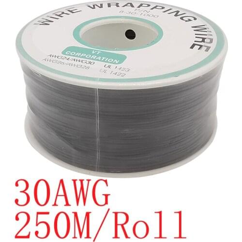 1Pcs Black 250m 30AWG Wrapping Wire Tin Plated Copper Breadboard Jumper Insulation Electronic Conductor PCB Soldering Cable 30