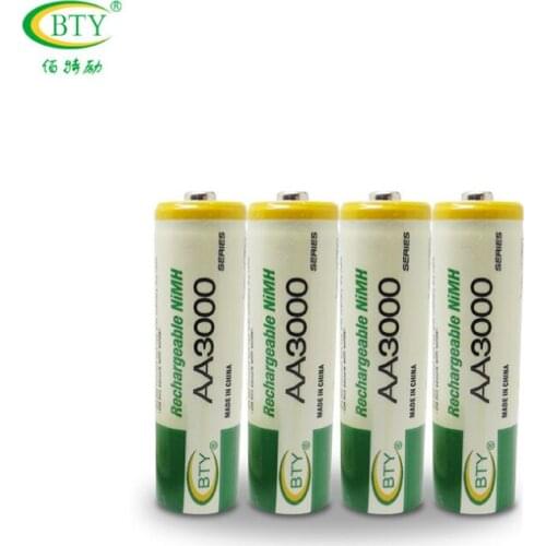4pcs/lot bty AA 3000 1.2 V Quanlity Rechargeable Battery AA 3000 BTY NI-MH 1.2V Rechargeable 2A Battery 800mah
