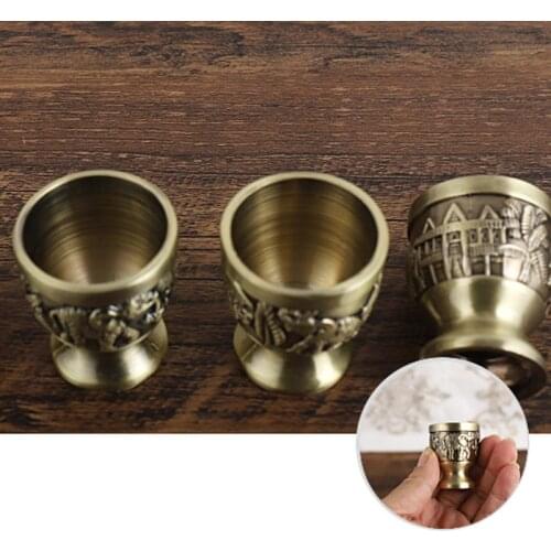 Small Liquor Glass Cup European Russia Vintage Metal Wine Cup BronzeCarving Elephant Pattern Old Fashioned Mini Wine Glass