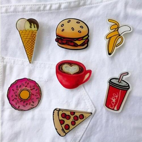 Pizza Ice Cream Coffee Food Brooch Badge for Clothing Acrylic Badges Cartoon Icons on Backpack Pin Button Backpack Badges