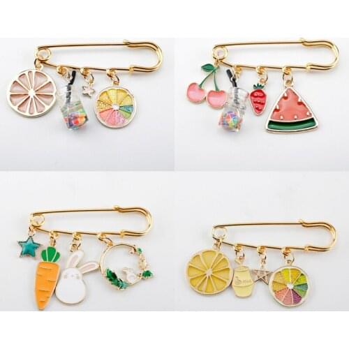Fruit Themed Brooches Summer Style Watermelon Soft Drink Lemon Cherry Pendant Safe-pin Shape Brooch Pins Bag Trinket Accessory