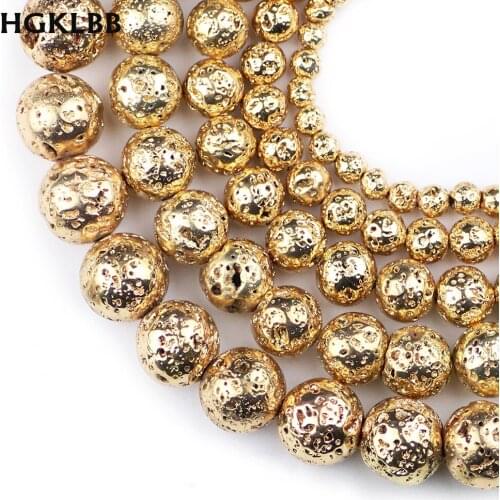 HGKLBB Natural Stone Gold Lava Hematite Round Loose Beads For Jewelry Making 4 6 8 10 12mm Necklace Bracelet DIY Accessories