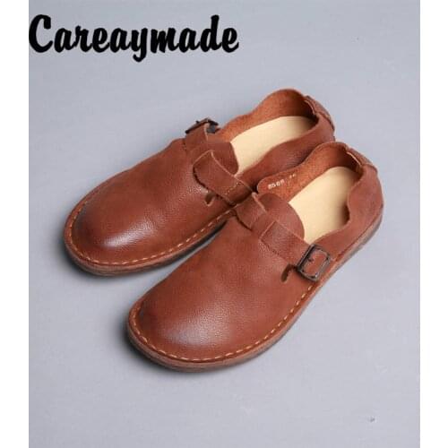 Careaymade-Hotsale,Handmade Retro Literary style Leather Womens Shoes Full-Grain Leather leisure comfortable Flat Shoes