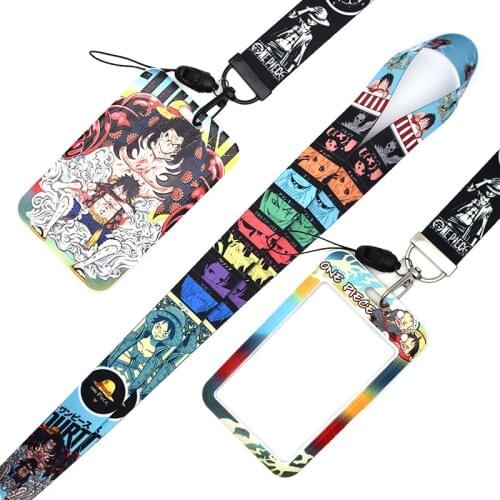 Anime Lanyard One Piece Luffy Neck Strap Rope For Mobile Cell Phone ID Card Badge Holder With Keychain Keyring Gift