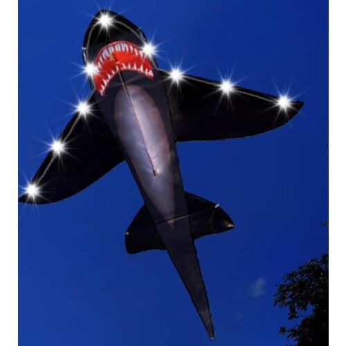 Carton Black LED Shark Kite Single Line Noctilucent Kite Flying for Children Kids Outdoor Toys Beach With Handle And Line