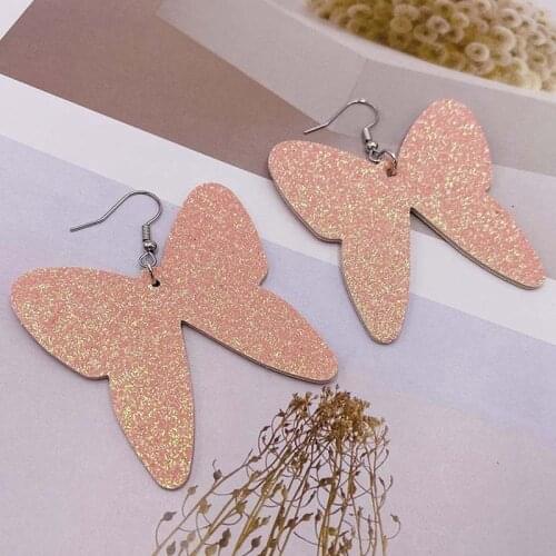 Coxeer 1 Pair Creative Butterfly Shape Glitter Pierced Earrings Pendant Earrings For Women Jewelry Accessories Party Dress Up