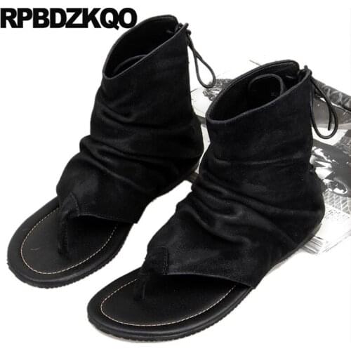 Designer Shoes Men High Quality Genuine Leather Italian Sandals Thong Summer Famous Brand Casual Boots Fashion Flat 2018 Black