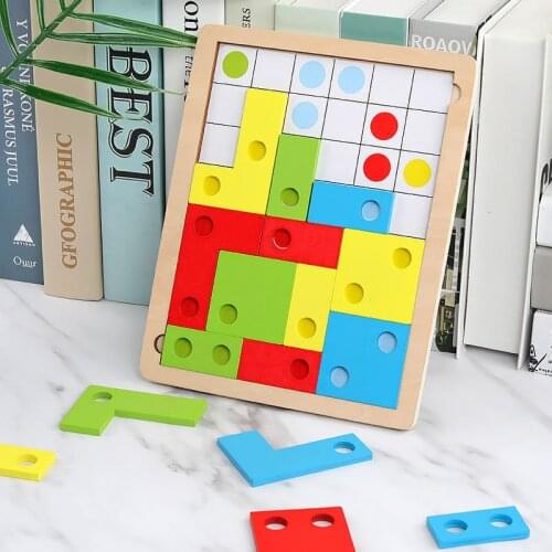 Montessori Logical Thinking Training Game Color Matching Wooden Toys Tetris Puzzle Game Early Educational Toys for Children