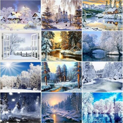 Winter Snow Scenery Tree 5D Diy Full Square and Round Diamond Painting Embroidery Cross Stitch Kit Wall Art Club Home Decor