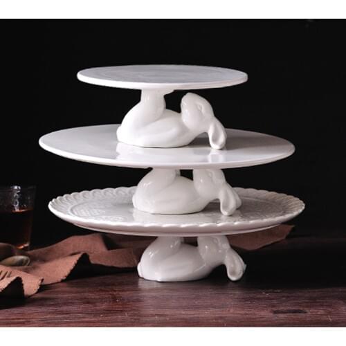 Rabbit Shape Ceramics Cake Tray Wedding Party Dessert Display Stand Fondant Cake Decorating Tools Home Decorating Tools