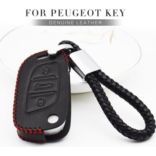 Leather Car Accessories Key Case Cover For Peugeot 106 206 306 107 207 307 407 607 208 308 SW 408 508 2008 3008 5008 Keychain
