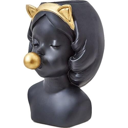 CREATIVE ART PORTRAIT SCULPTURE HEAD VASE BUBBLE GUM GIRL FLOWER VASE FLOWER ARRANGEMENT ACCESSORIES HOME DECORATION R1963