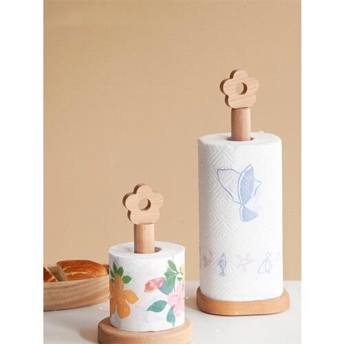 Creative Cute Vertical Solid Wood Roll Paper Rack Flower Shape Household Kitchen Tissue Storage Holder Kitchen Supplies