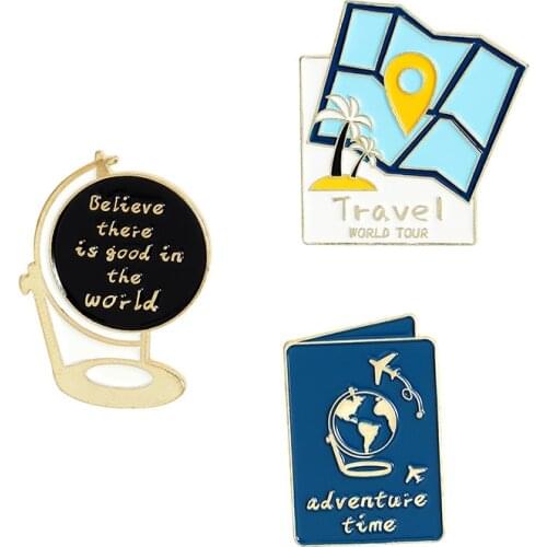 Creative cartoon globe brooch travel outdoor tourism navigation standard pin clothes bag decoration badge