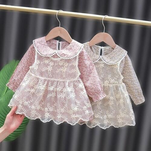 Spring new born baby girl clothes lace floral dress costume for toddler girls baby clothing 1 year birthday princess party dress
