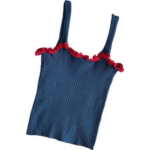 Summer Women New Stylish Sexy Elestic Sling Lace Stitching Tank Top Knitted Vest Streetwear Vest