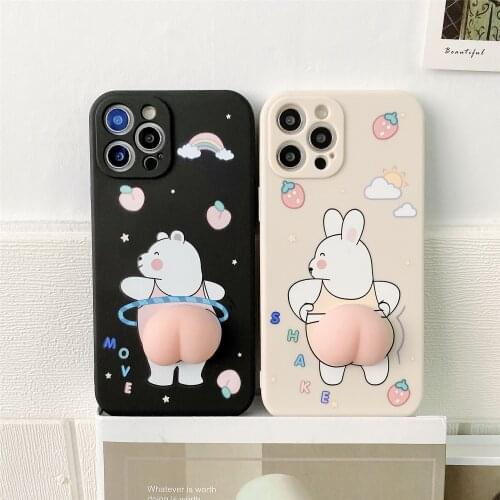 Bear Bunny For iPhone 12 11 Pro Xs Max XR 7 8Plus Case Pinch Soft Butt TPU Phone Case