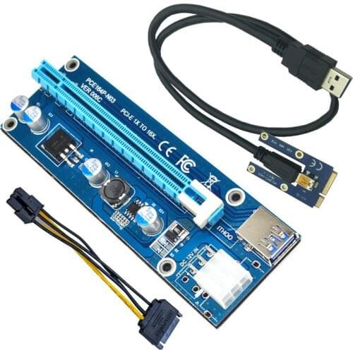 Mini PCI-E to PCI Express Extender Riser Card PCIE 1x to 16x Slot USB3.0 Data Cable SATA to 6Pin Power Supply for Bitcoin Mining