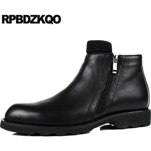 Booties business faux fur zipper black designer full grain luxury high quality shoes genuine leather 2018 winter men boots with