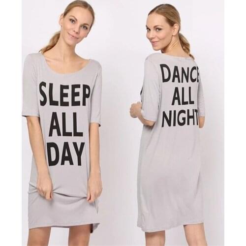 2019 New Night Dress Women Cute Letter Nightgown Ladies Knee-length Print Sleepshirts Wholesale Womens Nightie Nightdress
