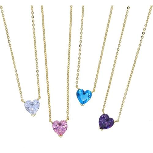 2021 New Summer Fashion Jewelry Simple Geometric Single Heart CZ Paved White Pink Blue Colorful Necklace For Girl Lover Gift