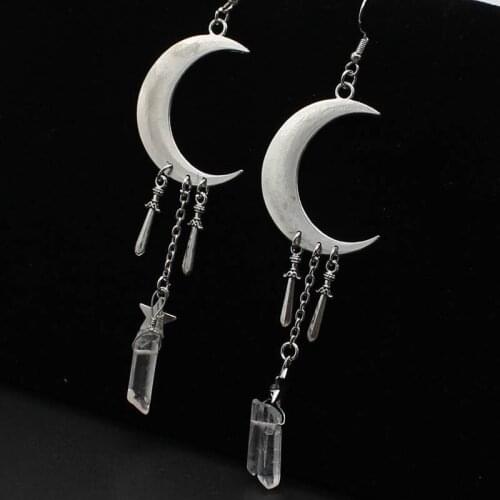 New Fashion Quartz Crystal Earrings, Witch Moon Dagger Earrings Gothic Alternative Pendant Boho Style Mysterious Woman Jewelry