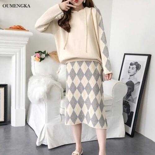 OUMENGKA Autumn New Tracksuit Women 2 Piece Set Sweater Hoody+Pants Knitted Suit Hooded Knit Set Women Outwear 2 Piece Set