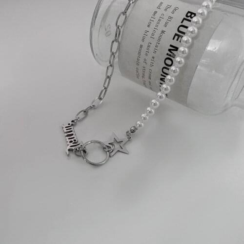 Origin Summer Fashion Stainless Steel Faux Pearl Star Circle Chokers Necklace for Women Letter Chunky Chain Necklace Jewelry