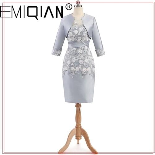 Sheath Mother of the Bride Dresses with 3/4 Sleeve Knee length Elegant Lace Women Evening Party dress