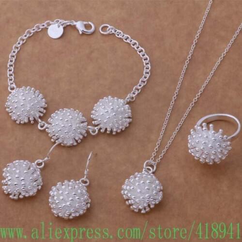 Silver Plated Jewelry Sets Bracelet 081 + Necklace 692 + Earring 356 + Ring 184 /eijamzqa bjlakasa AS319
